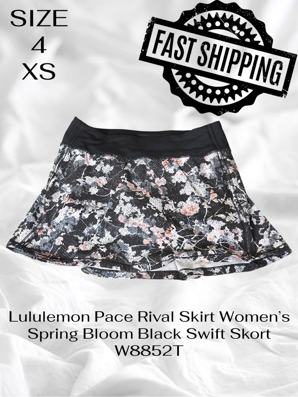 Lululemon Pace Rival Skirt Women’s XS 4 Spring Bloom Black Swift Skort W8852T